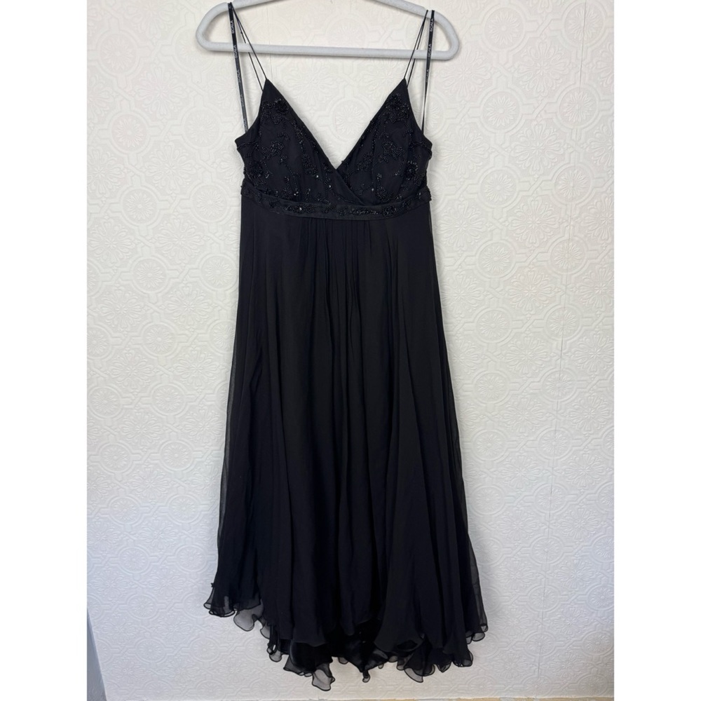 Vintage Y2K Scala Babydoll Black 100% Silk Chiffon‎ Midi Dress Medium Fairycore